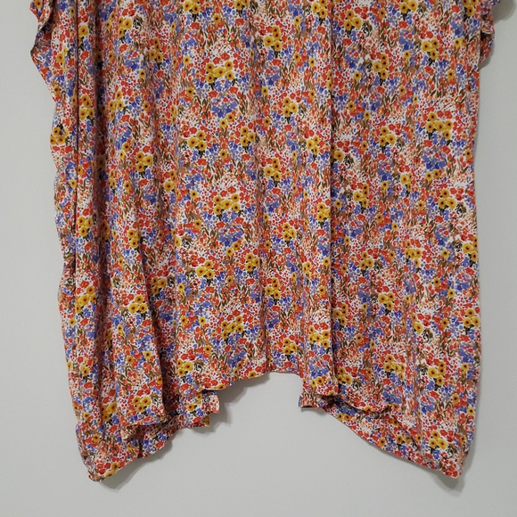 LOFT Women Floral Kimono Medium Large M/L Red Blue Boho Festival Cottage Bright - Picture 7 of 11